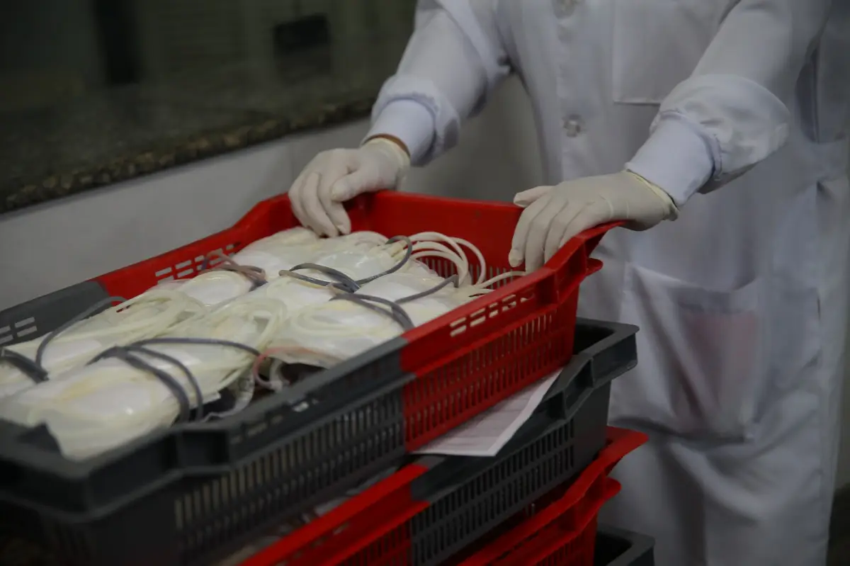 enfermeira levando bolsas de sangue