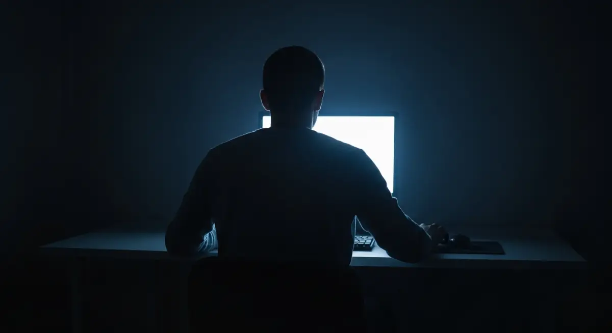 Homem usando compudador no escuro Homem usando compudador no escuro