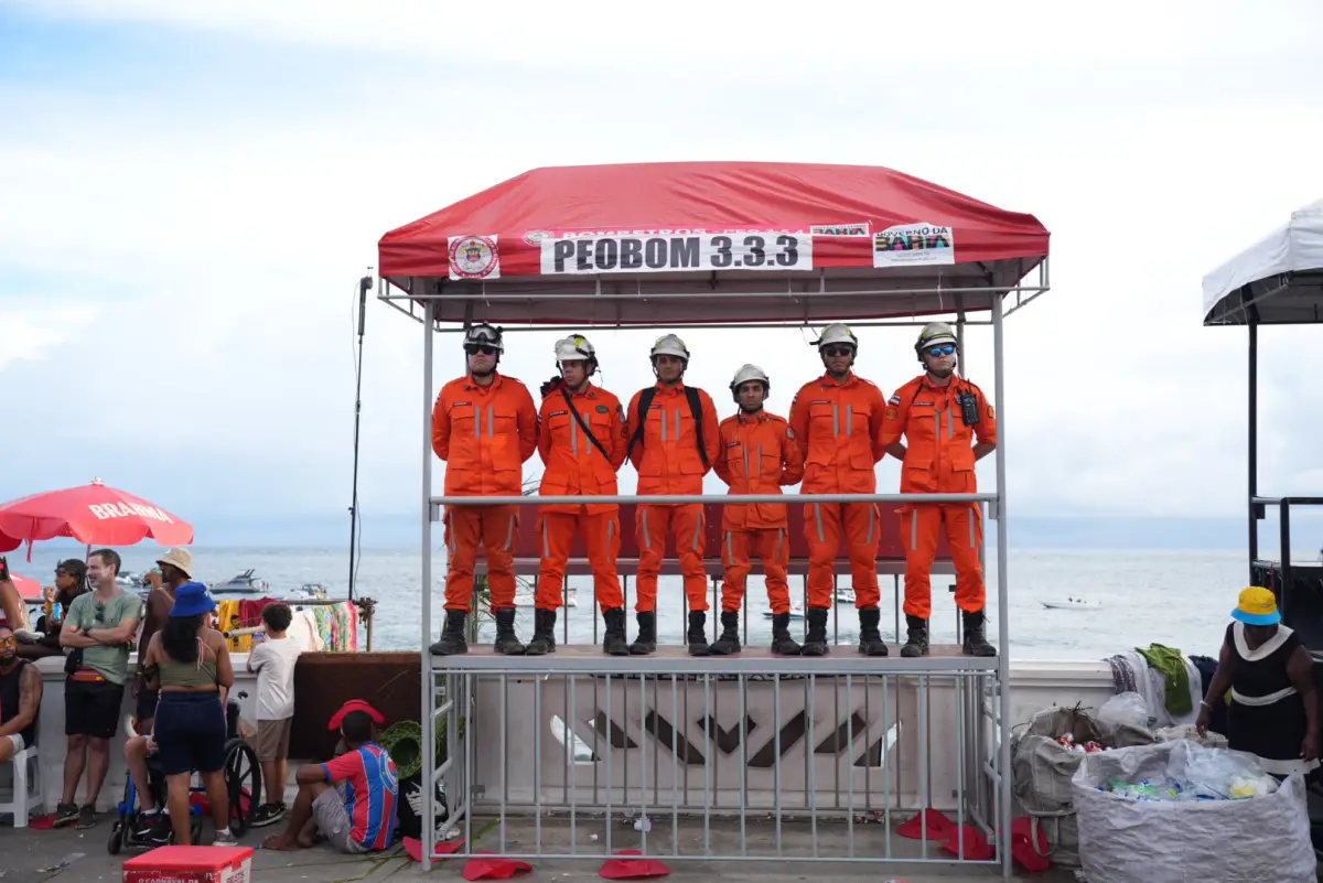 Bombeiros em posto elevado no carnaval
