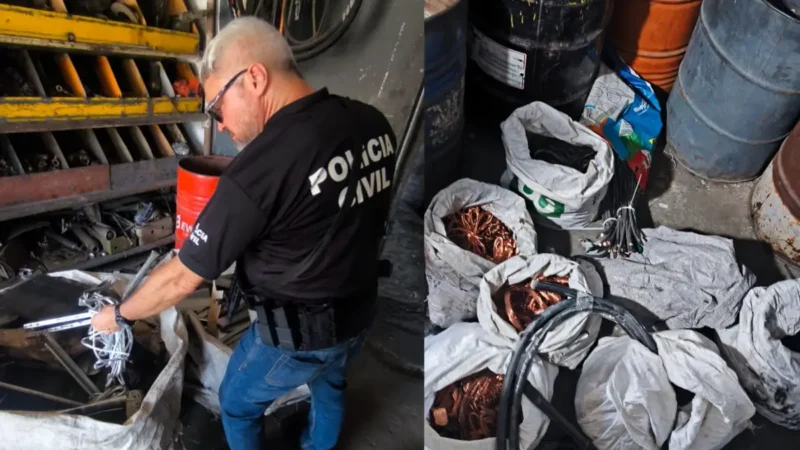 Fios de cobre apreendidos pela policia civil