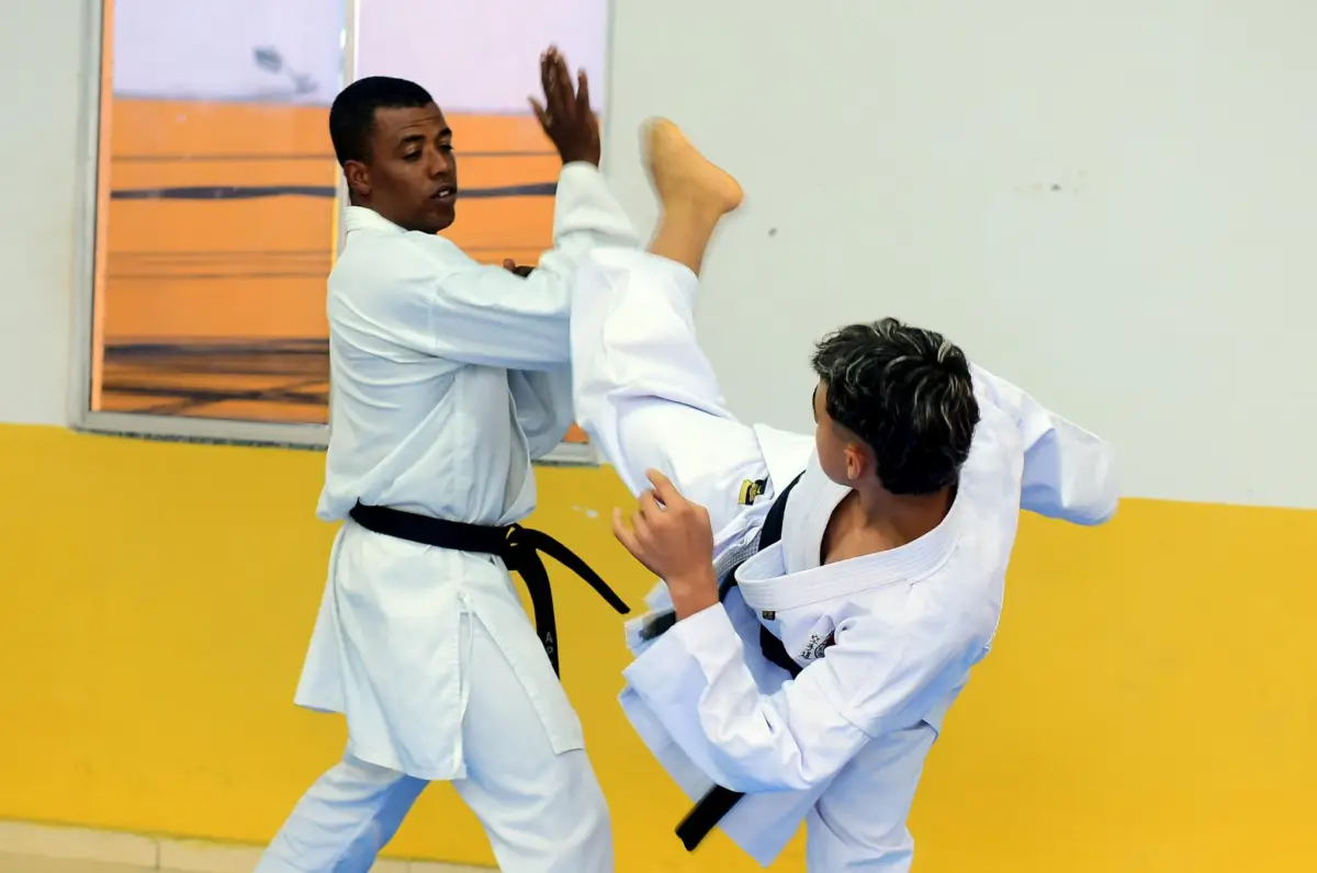 Dois homens lutando uma arte marcial